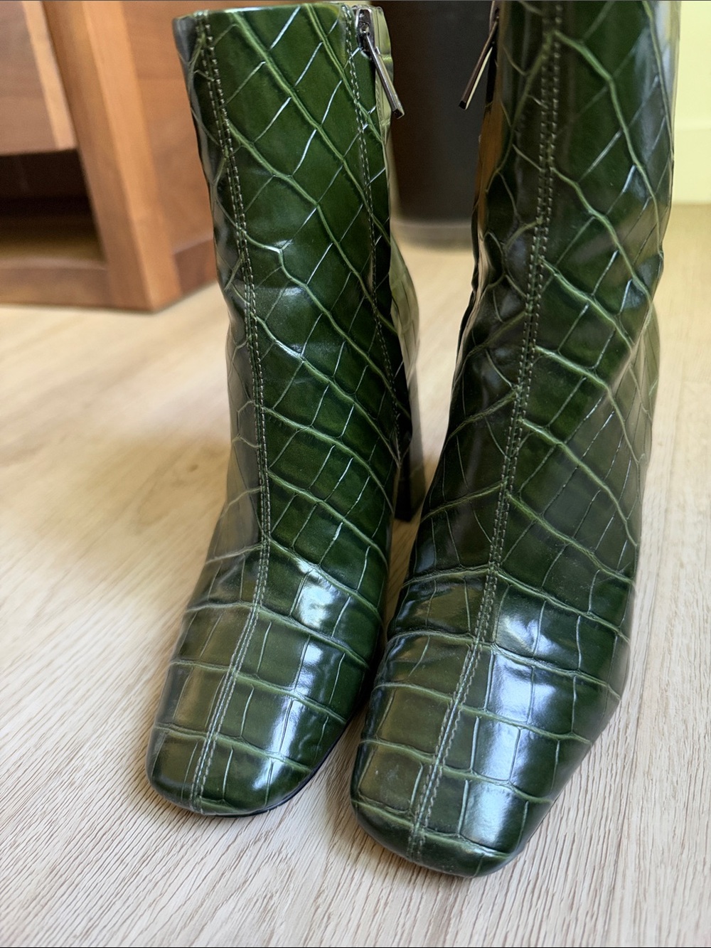 Sam Edelman Green Croc-Embossed Leather Ankle Booties